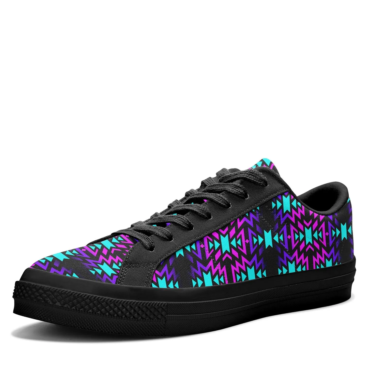 Black Fire Winter Sunset Aapisi Low Top Canvas Shoes Black Sole