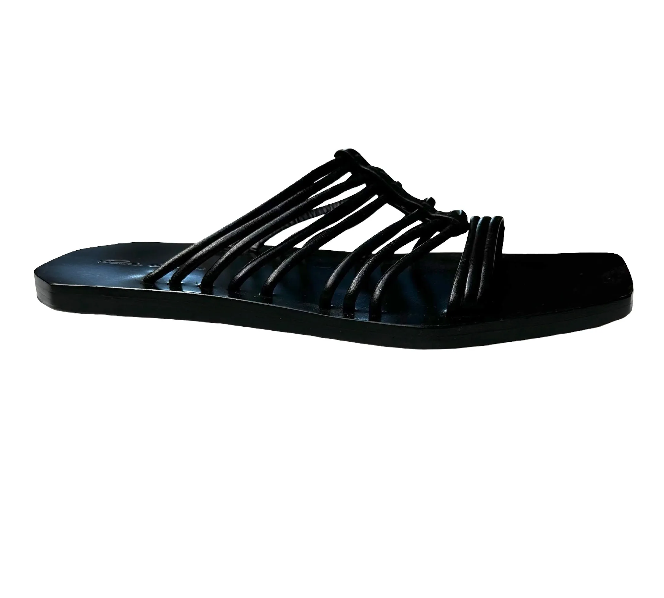 Black Leather Slides - 8.5