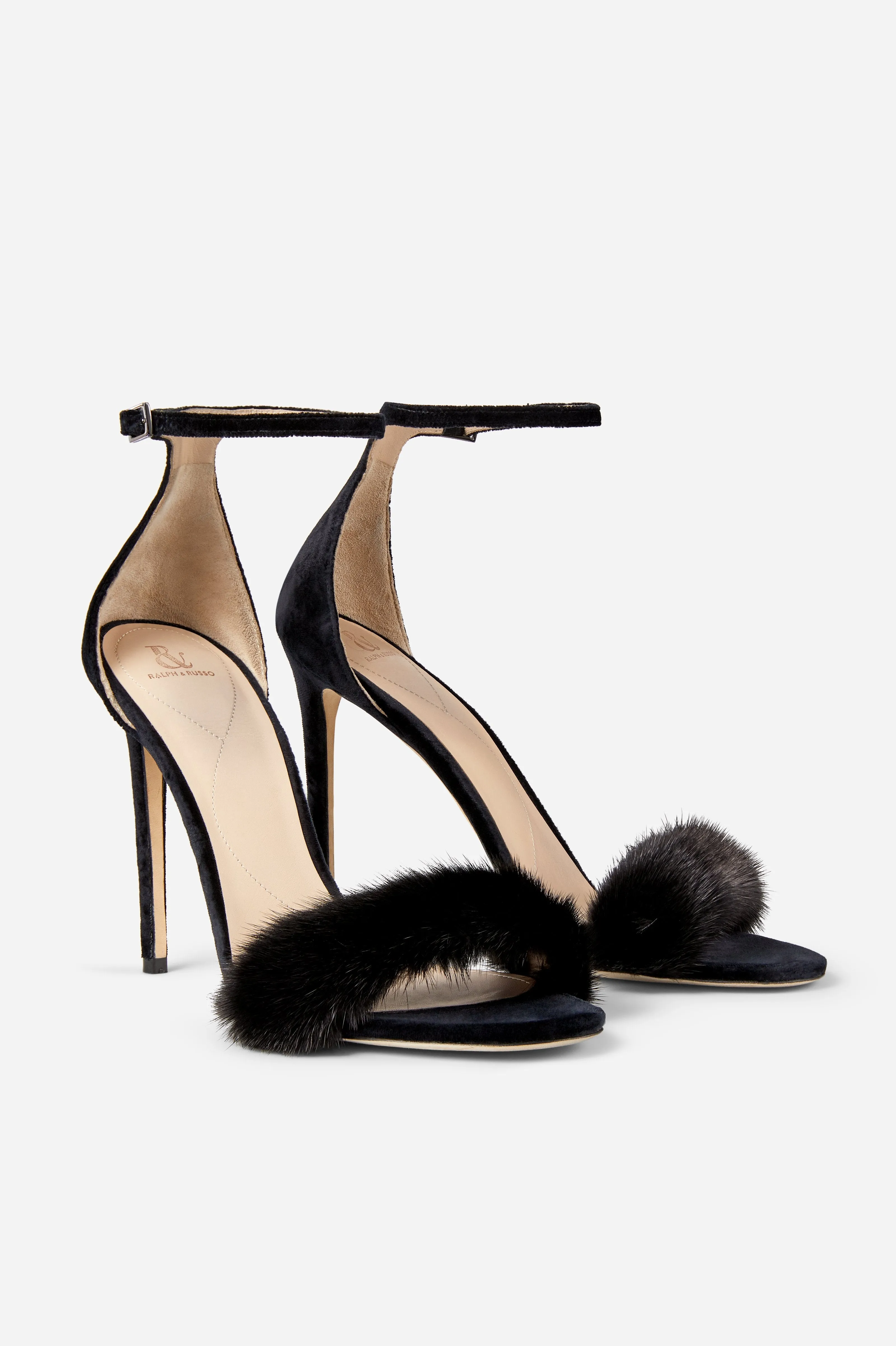 Black Mink and Suede Sandals