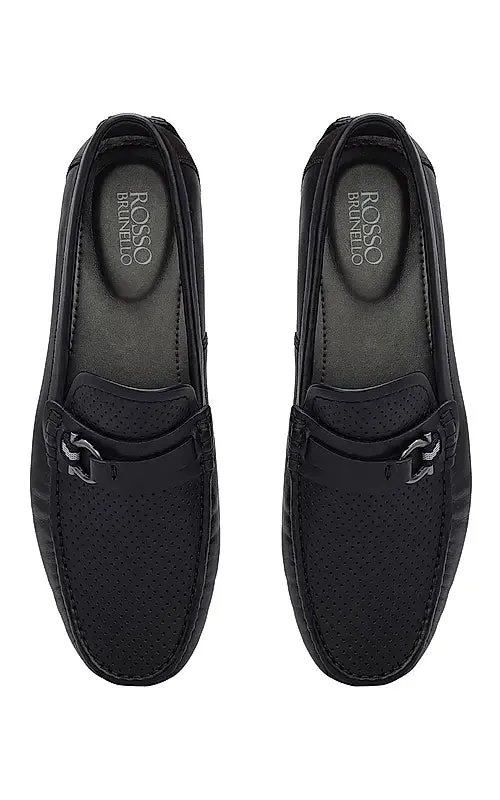 Black Perforated Leather Moccasins