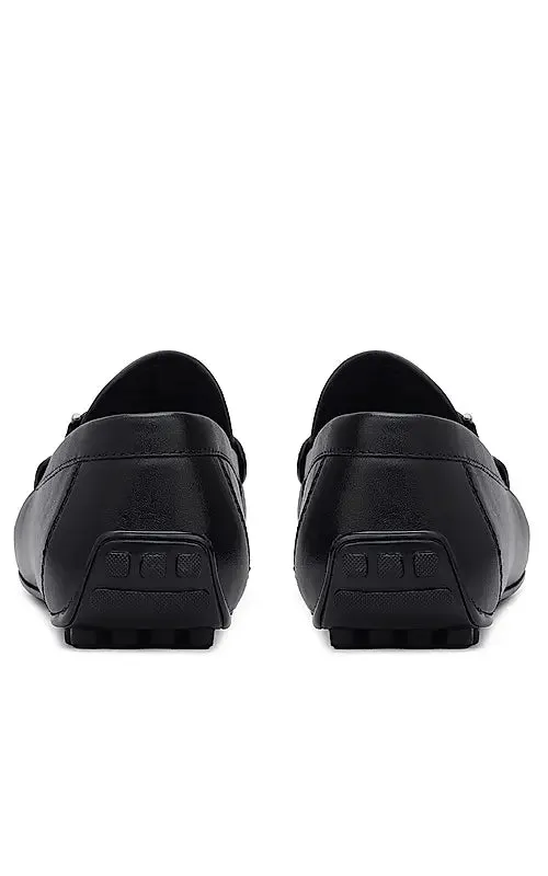 Black Perforated Leather Moccasins