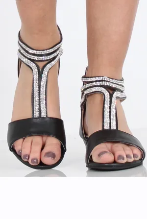 Black Sparkle Open Toe Sandals - Miri