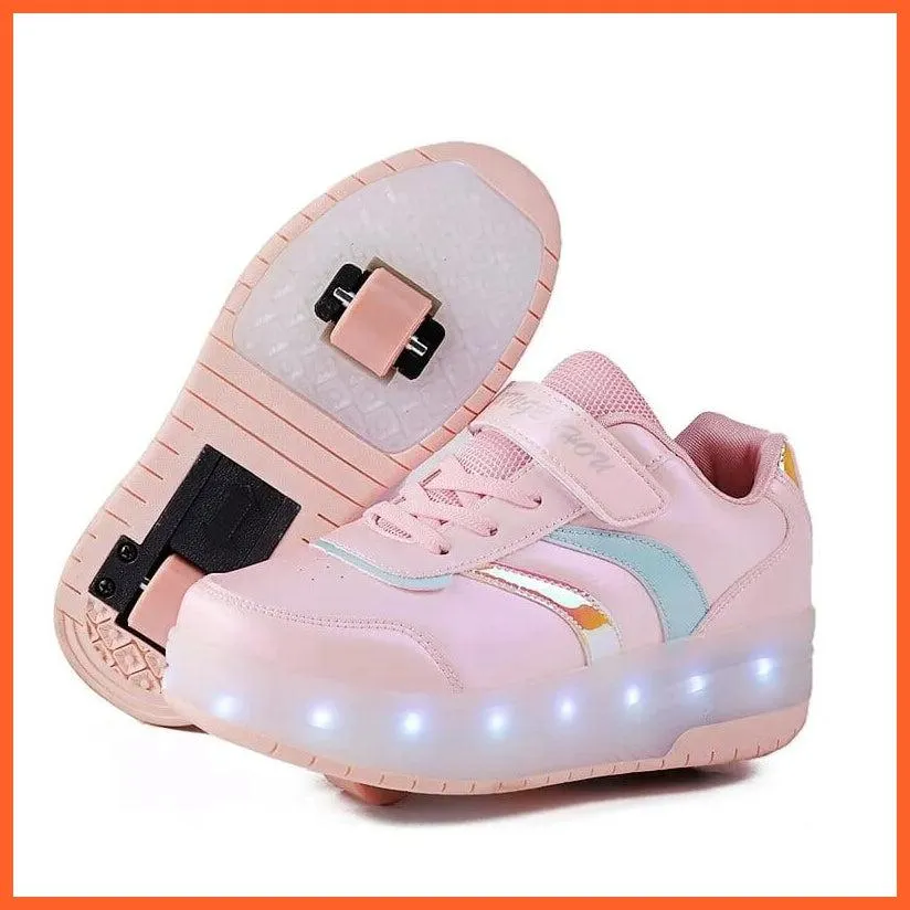 Black White Pink Led Roller Shoes Black  |  Kids Led Light Roller Heel Wheel Shoes  | Usb Rechargeable Shoes For Girls & Boys