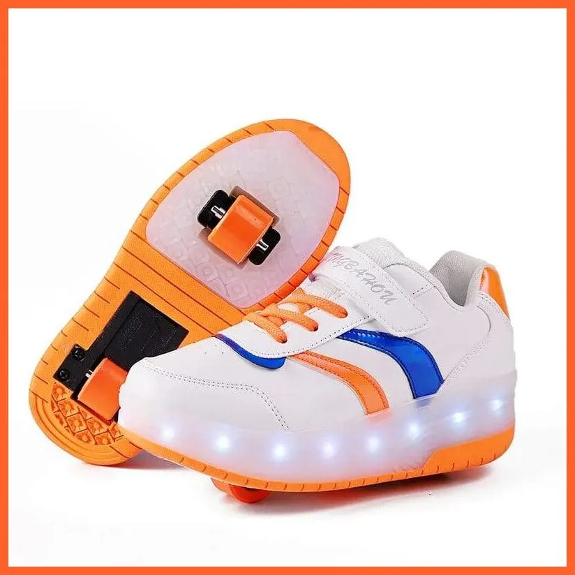 Black White Pink Led Roller Shoes Black  |  Kids Led Light Roller Heel Wheel Shoes  | Usb Rechargeable Shoes For Girls & Boys