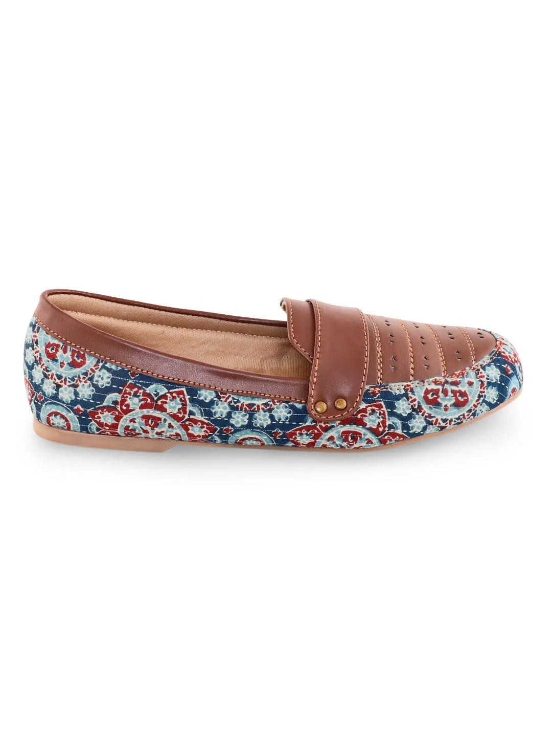 Blue Ajrakh Kantha Moccasins