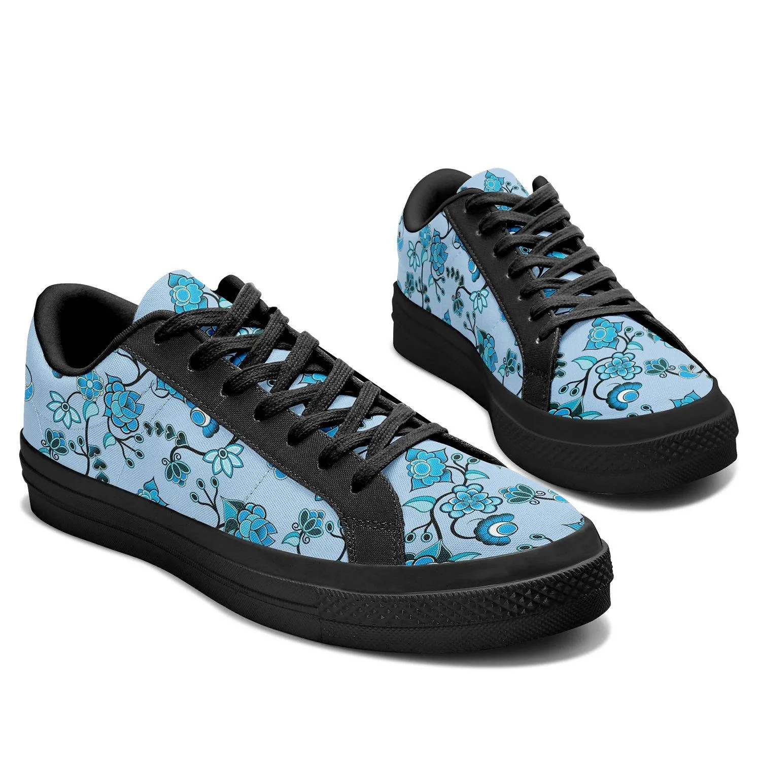 Blue Floral Amour Aapisi Low Top Canvas Shoes Black Sole