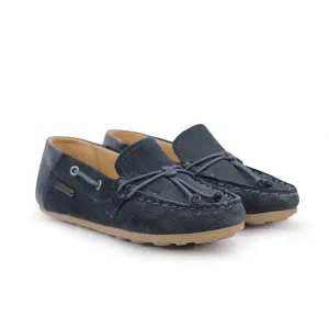 BOYS NAVY LEATHER MOCCASIN