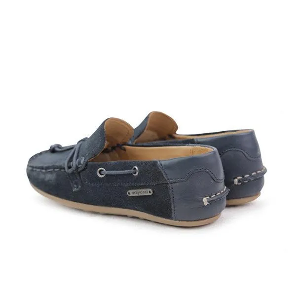 BOYS NAVY LEATHER MOCCASIN