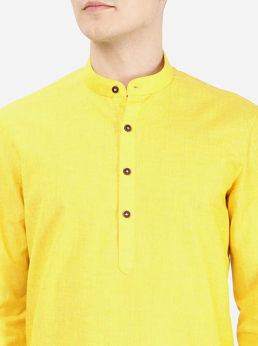 Bright Yellow Self Textured Regular Fit Modi Kurta | Modi Kurta