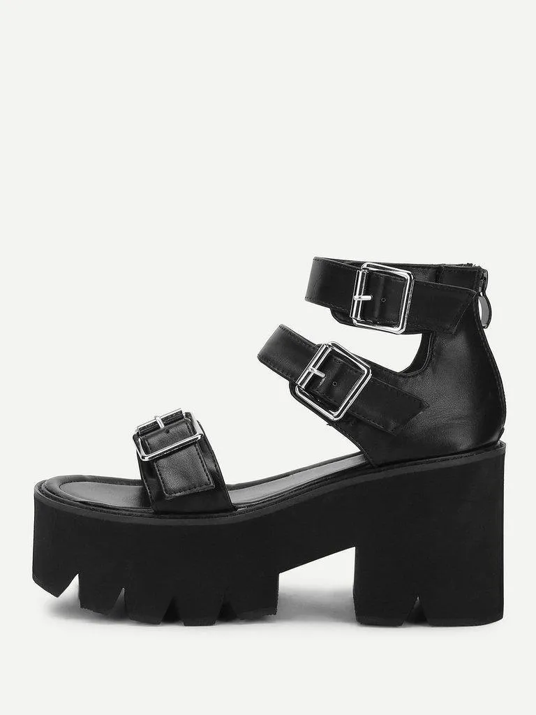 Buckle Detail Strappy Platform Wedges