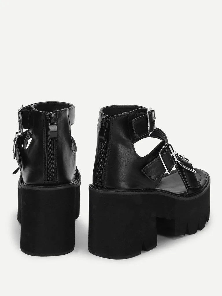 Buckle Detail Strappy Platform Wedges