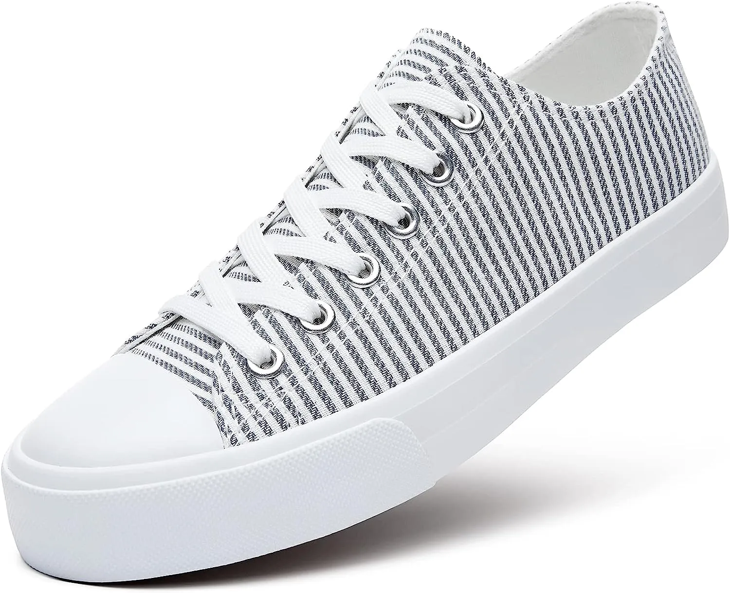 Canvas White Striped Lace Up Low Top Casual Shoes