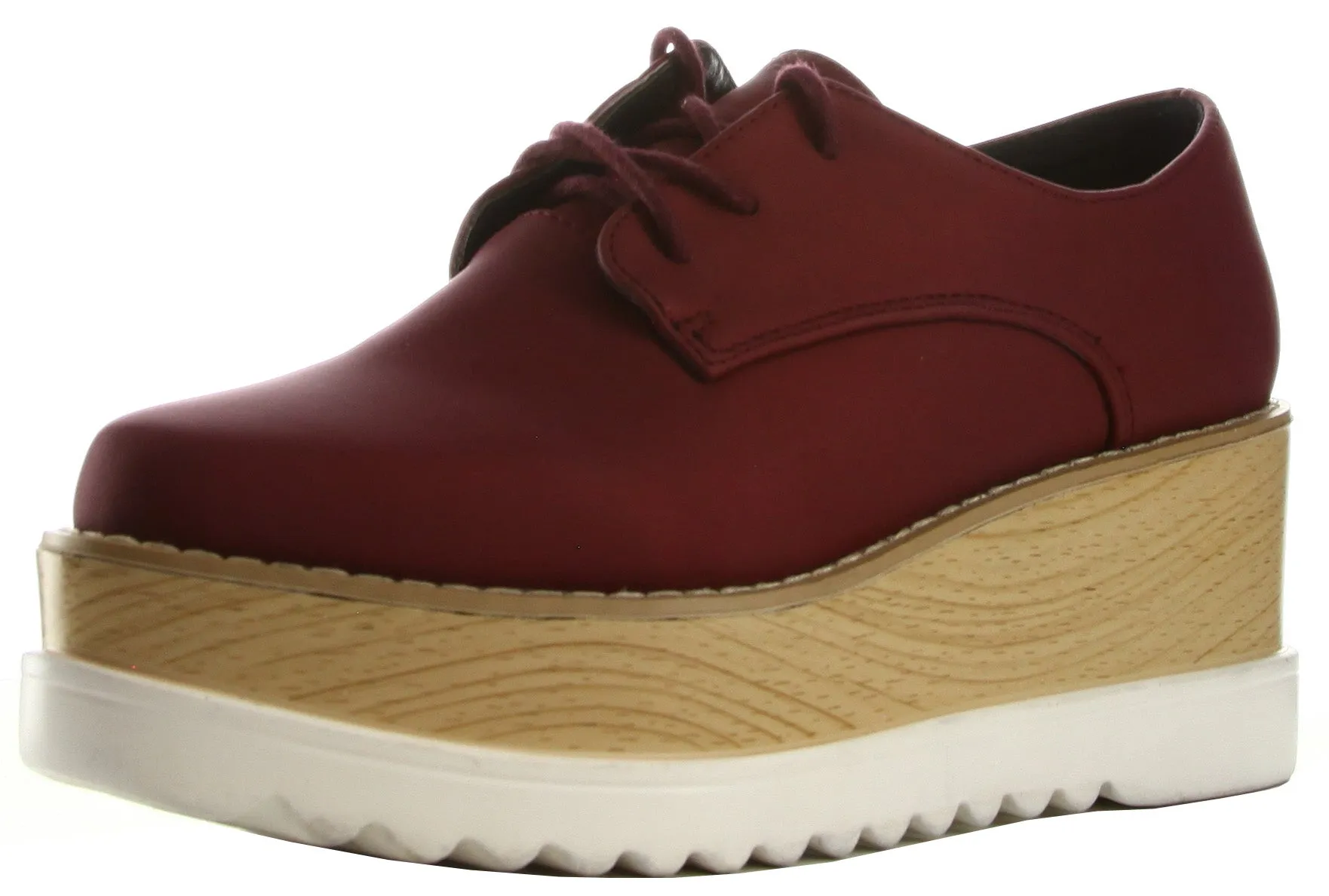 Cape Robbin Women's Closed Toe Lace-Up Wood Oxford Flatform Creeper