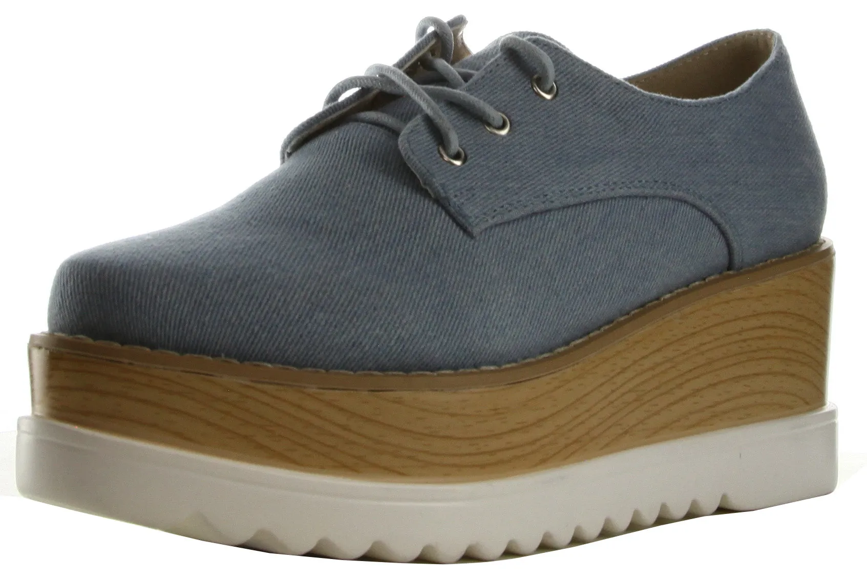 Cape Robbin Women's Closed Toe Lace-Up Wood Oxford Flatform Creeper