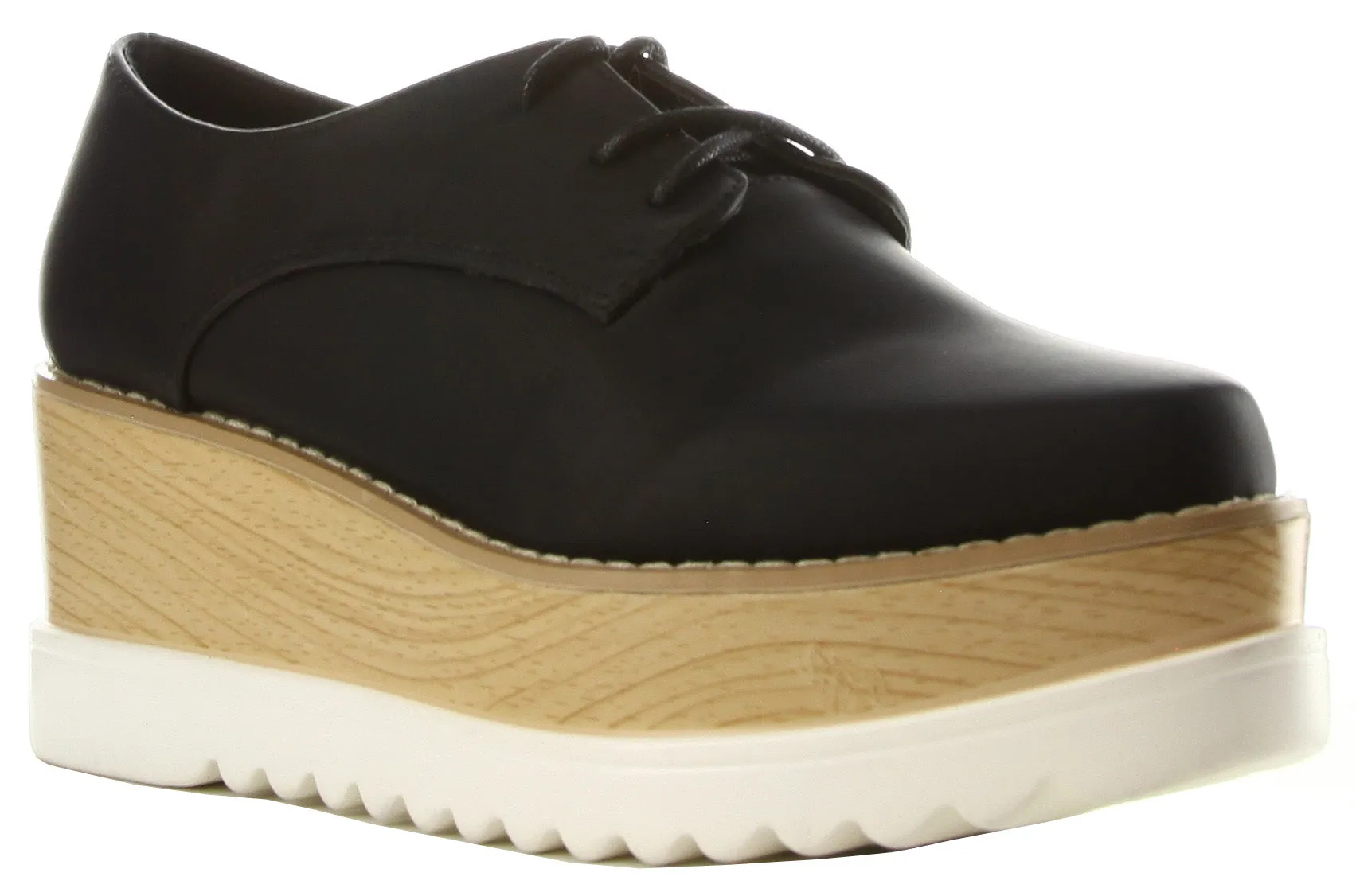 Cape Robbin Women's Closed Toe Lace-Up Wood Oxford Flatform Creeper