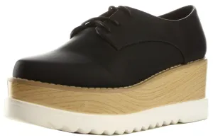 Cape Robbin Women's Closed Toe Lace-Up Wood Oxford Flatform Creeper