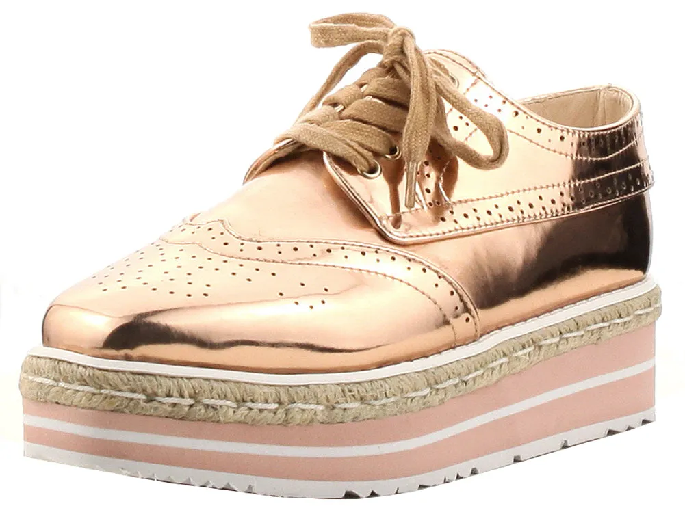 Cape Robbin Women's Lace-Up Wingtip Oxford Espadrille Flatform Creeper