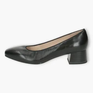 Caprice Black Leather Court Shoes - Block Heel, Wide Fit & Comfortable