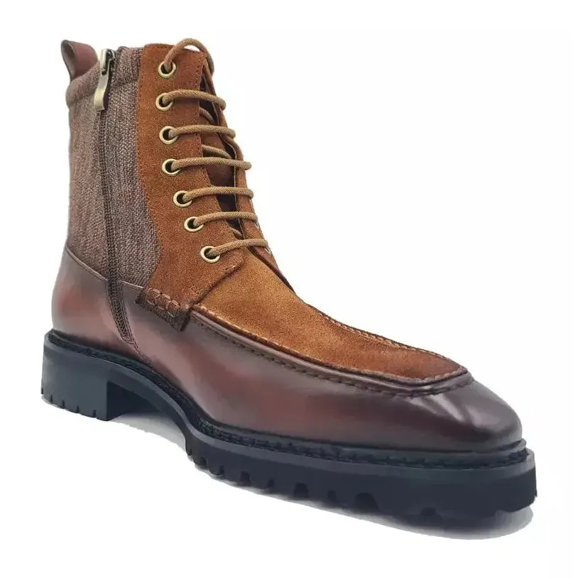 Carrucci Men's Brown Leather & Canvas Lace-up Boots