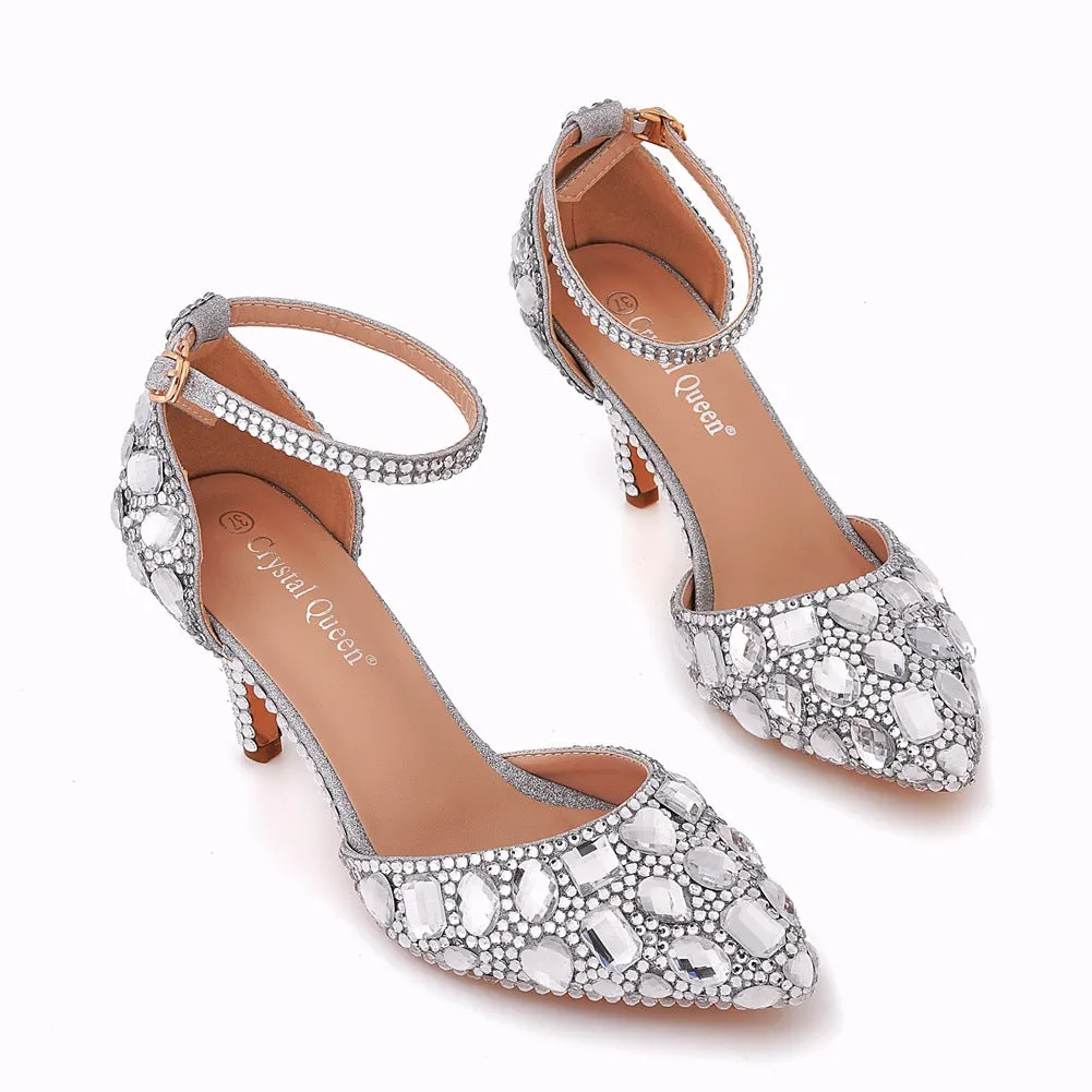 Cinderella Pointed Crystal Diamond High-heeled Sandals