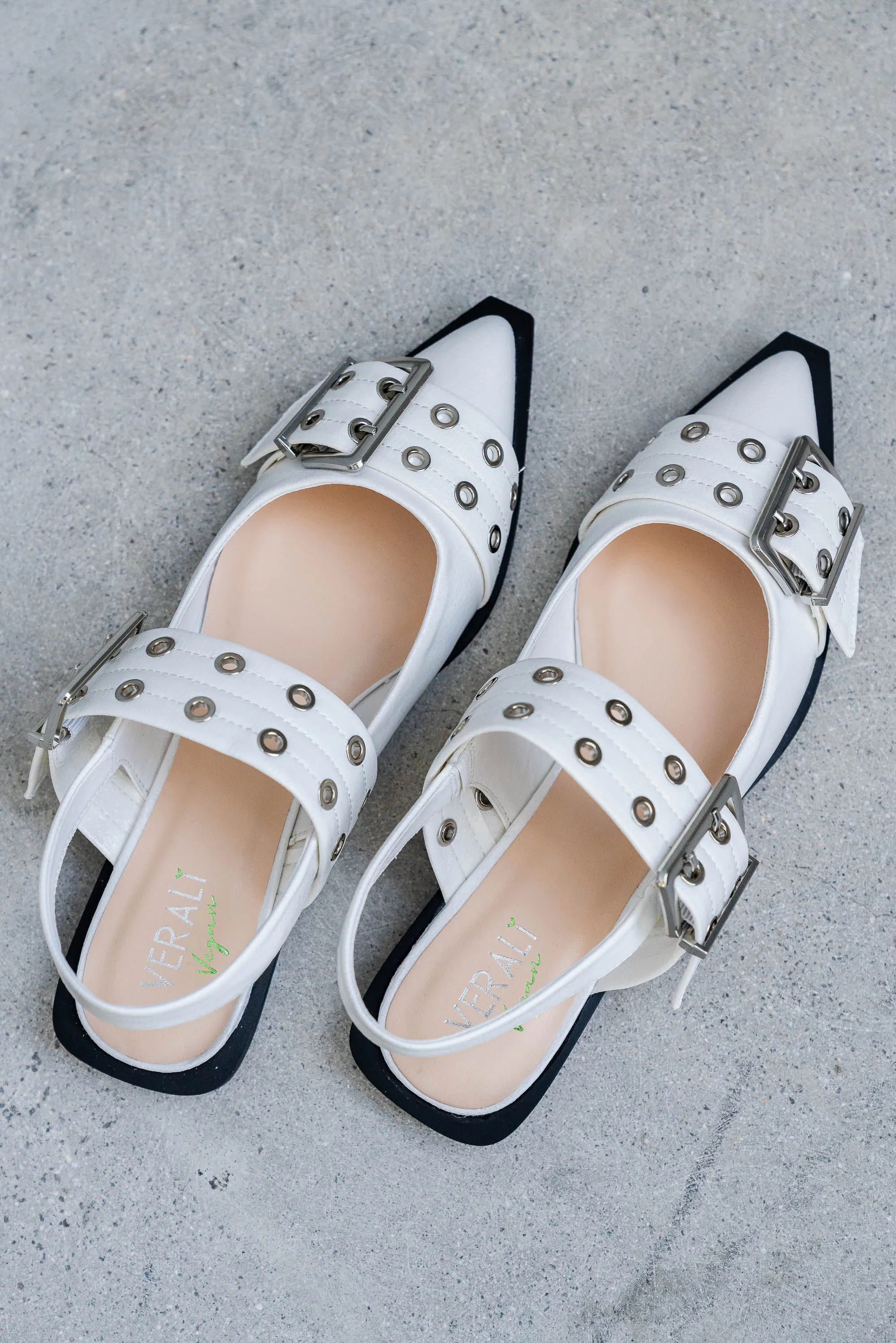 Clea Slingback Buckle Flats - White