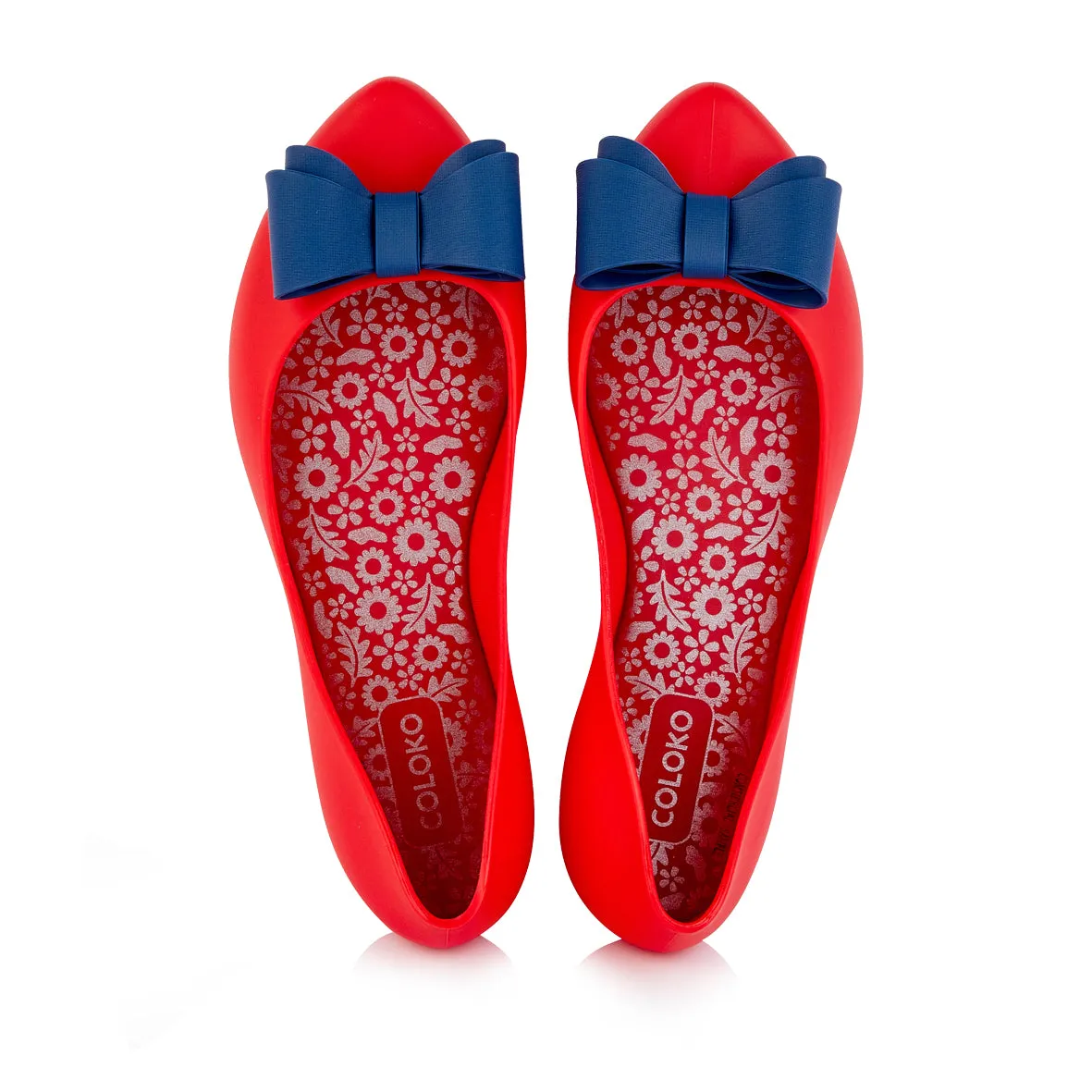 Coloko Calathea Red Jelly Ballerina Pumps With Contrast Bow