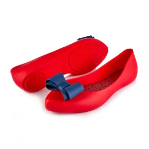 Coloko Calathea Red Jelly Ballerina Pumps With Contrast Bow