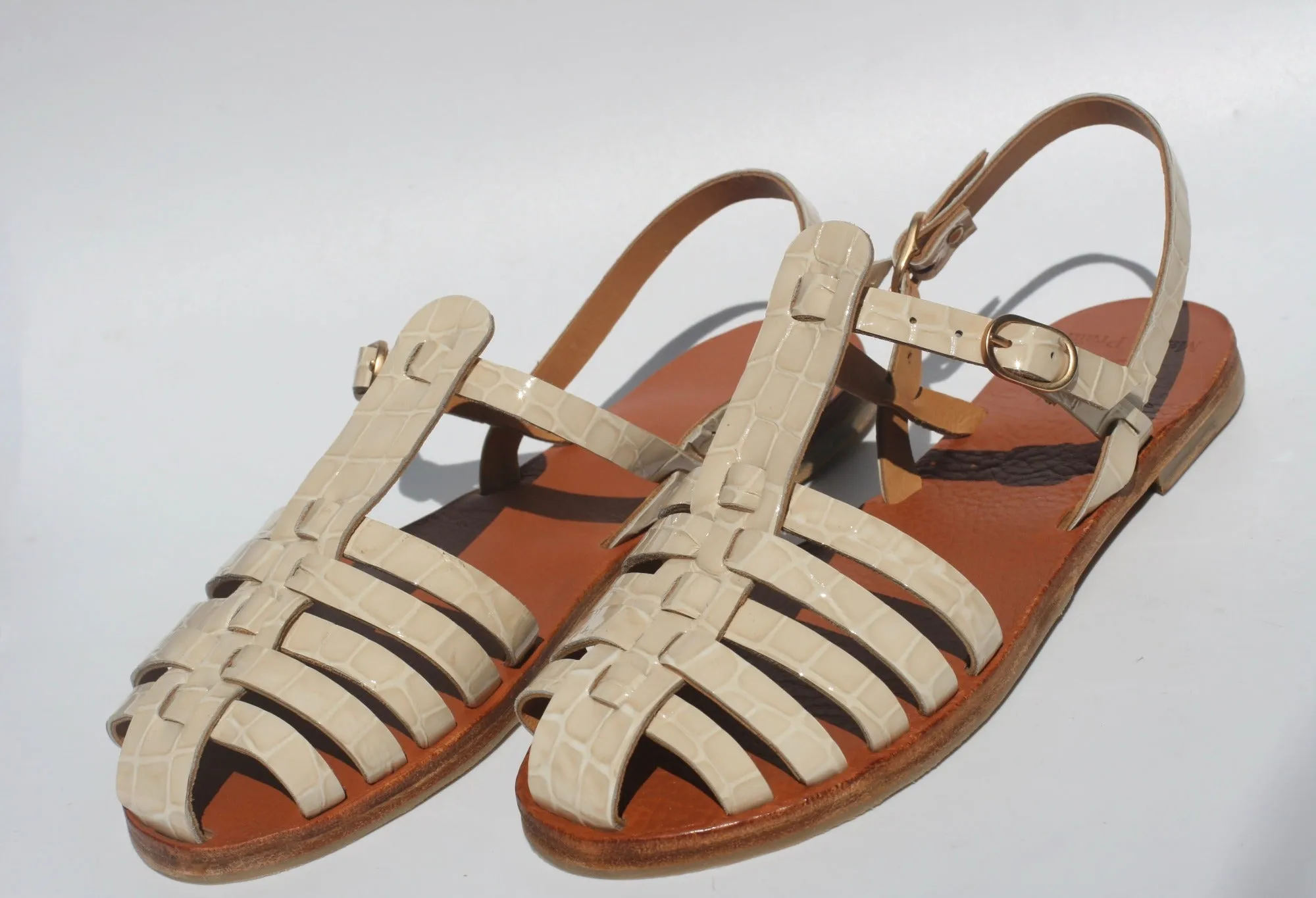 Croco Cream - Camel Sole - Fisherman Sandals