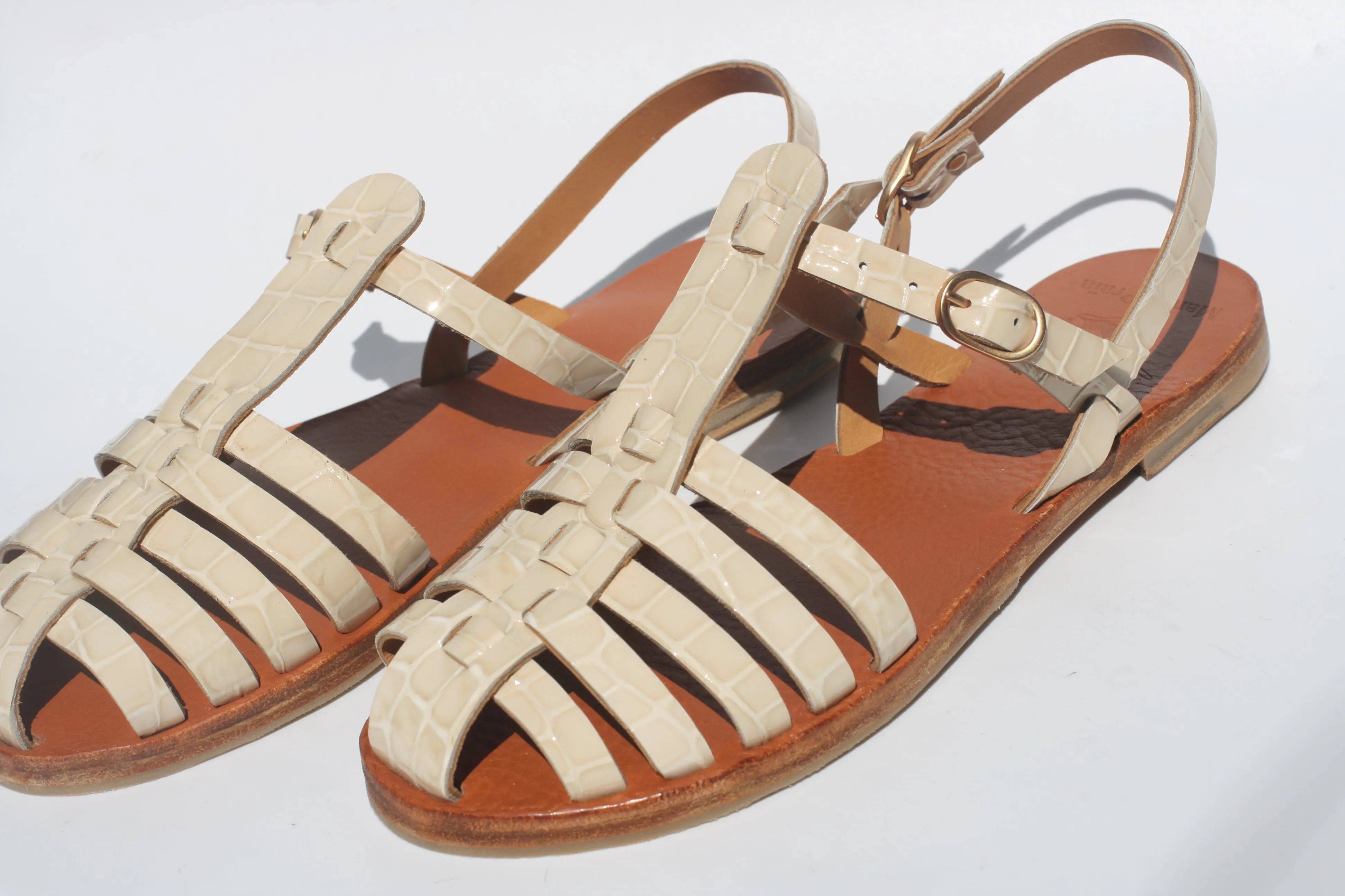 Croco Cream - Camel Sole - Fisherman Sandals