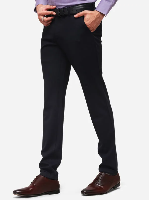 Dark Blue Slim Fit Solid Club Wear Trouser | JB Studio