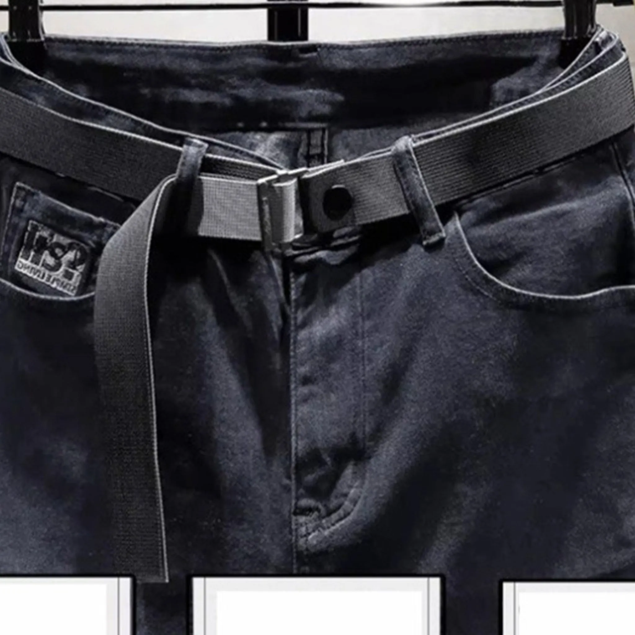 Dark Blue with belt men's denim shorts