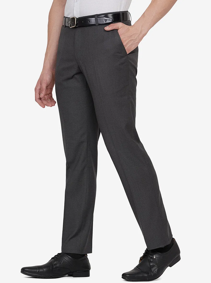 Dark Grey Solid Classic Fit Formal Trouser | JadeBlue