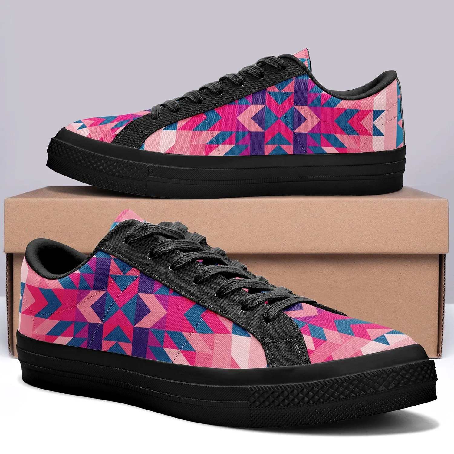 Desert Geo Blue Aapisi Low Top Canvas Shoes Black Sole