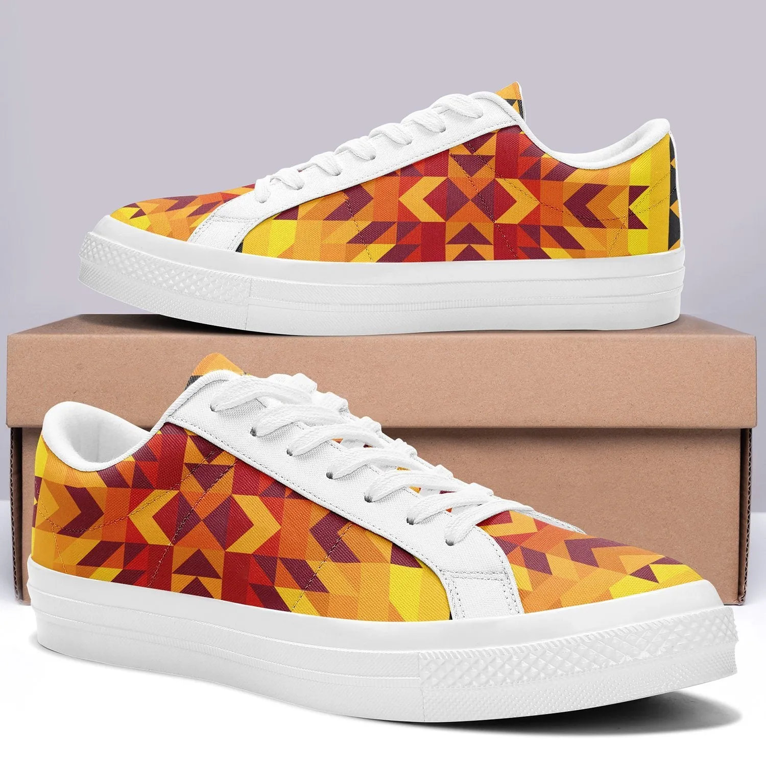 Desert Geo Yellow Red Aapisi Low Top Canvas Shoes White Sole