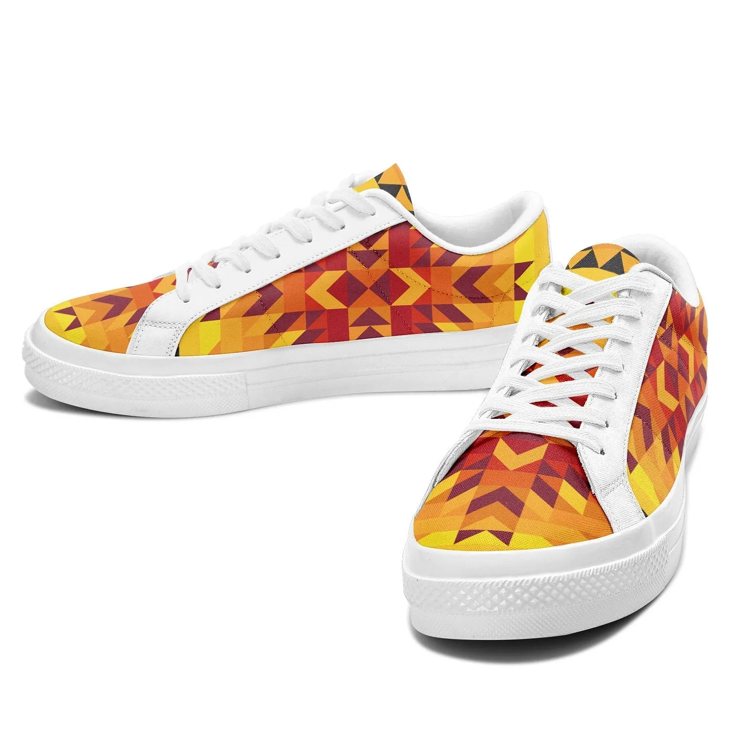 Desert Geo Yellow Red Aapisi Low Top Canvas Shoes White Sole