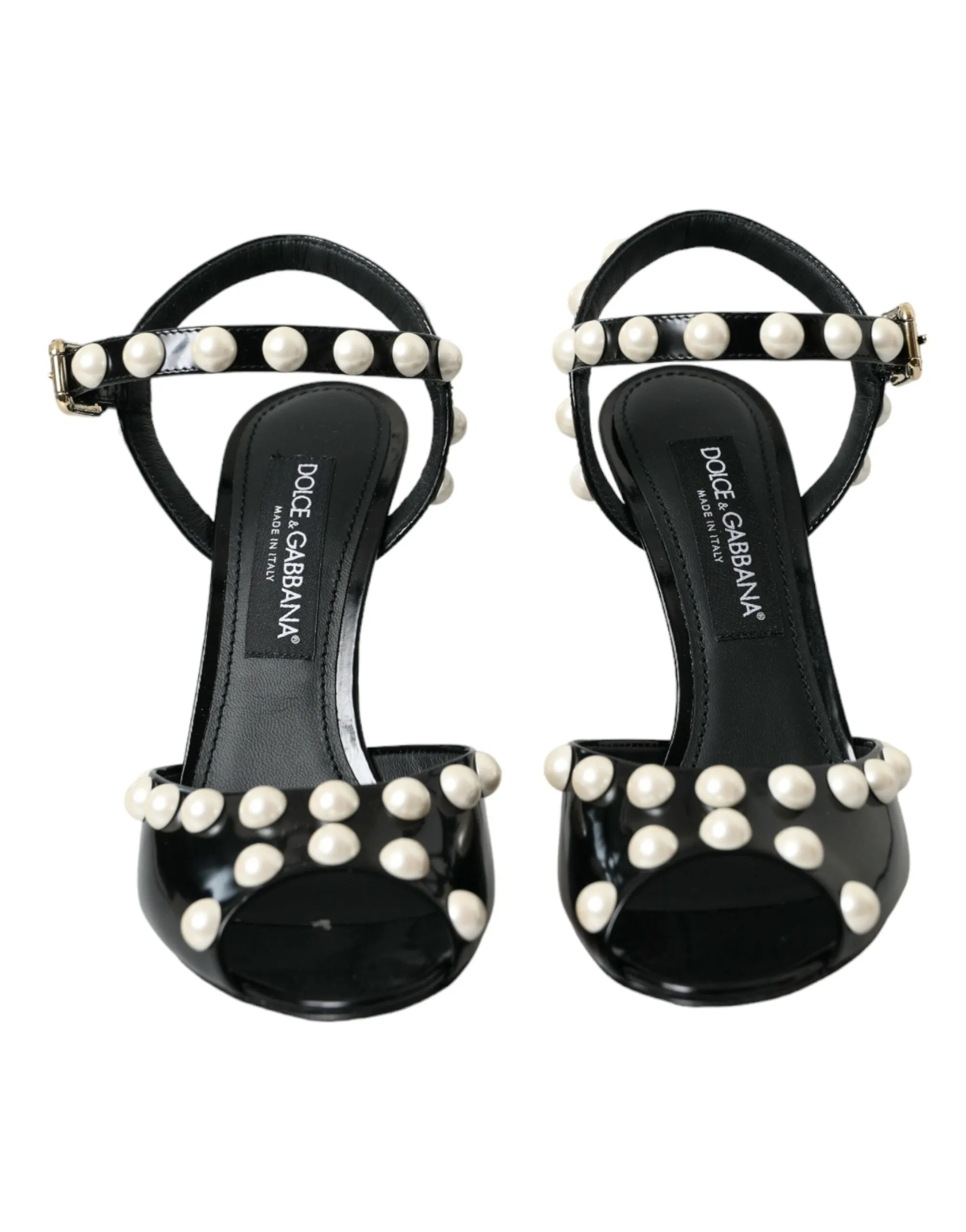 Dolce & Gabbana Black Embellished Leather Sandals Heels Shoes