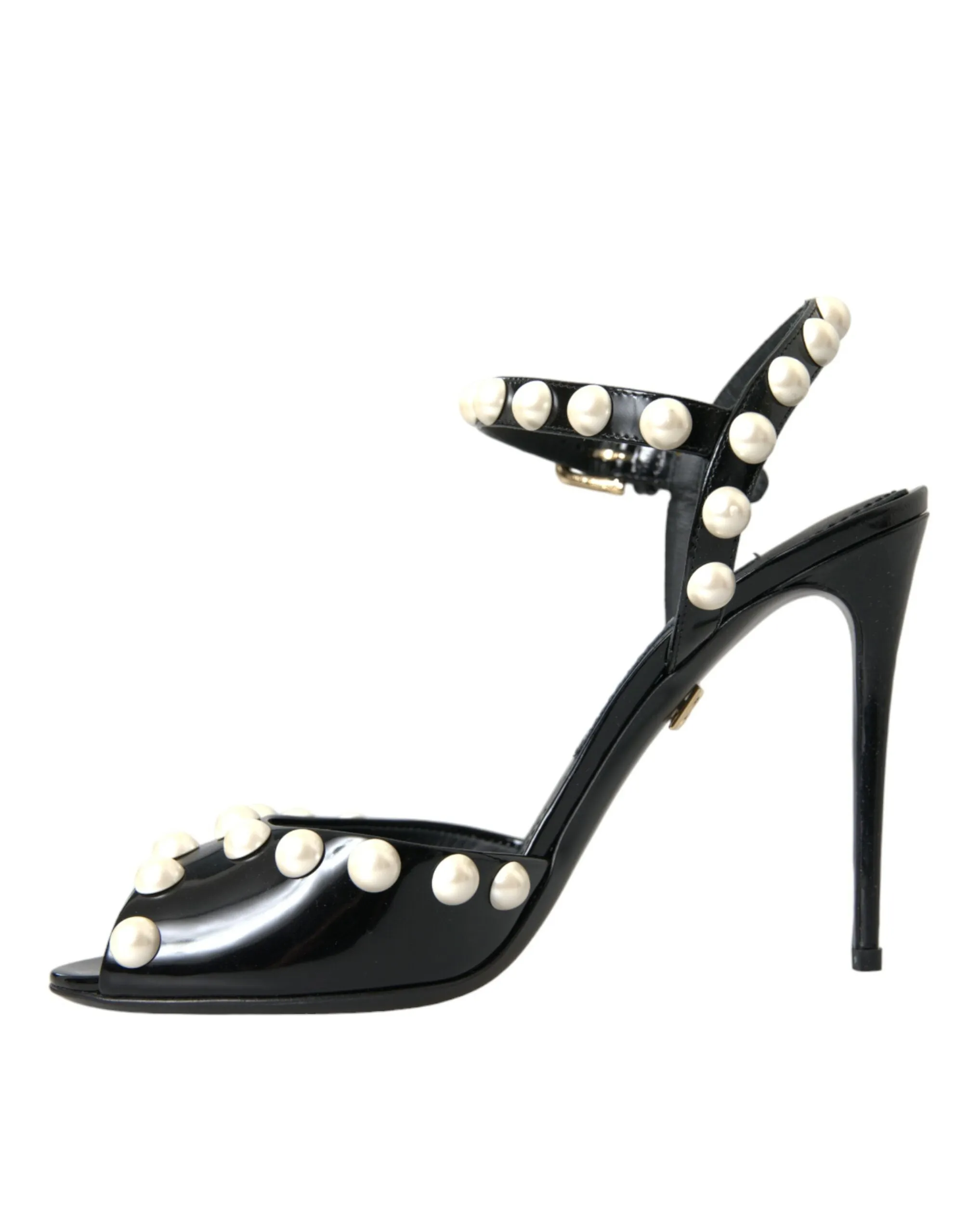 Dolce & Gabbana Black Embellished Leather Sandals Heels Shoes