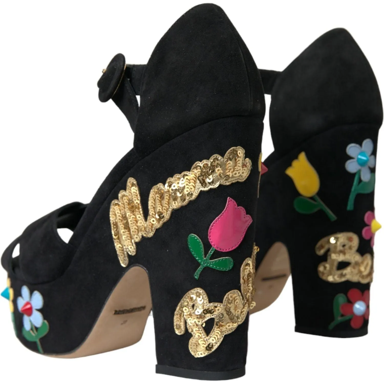 Dolce & Gabbana Black Suede Ankle Strap Heels Sandals Shoes