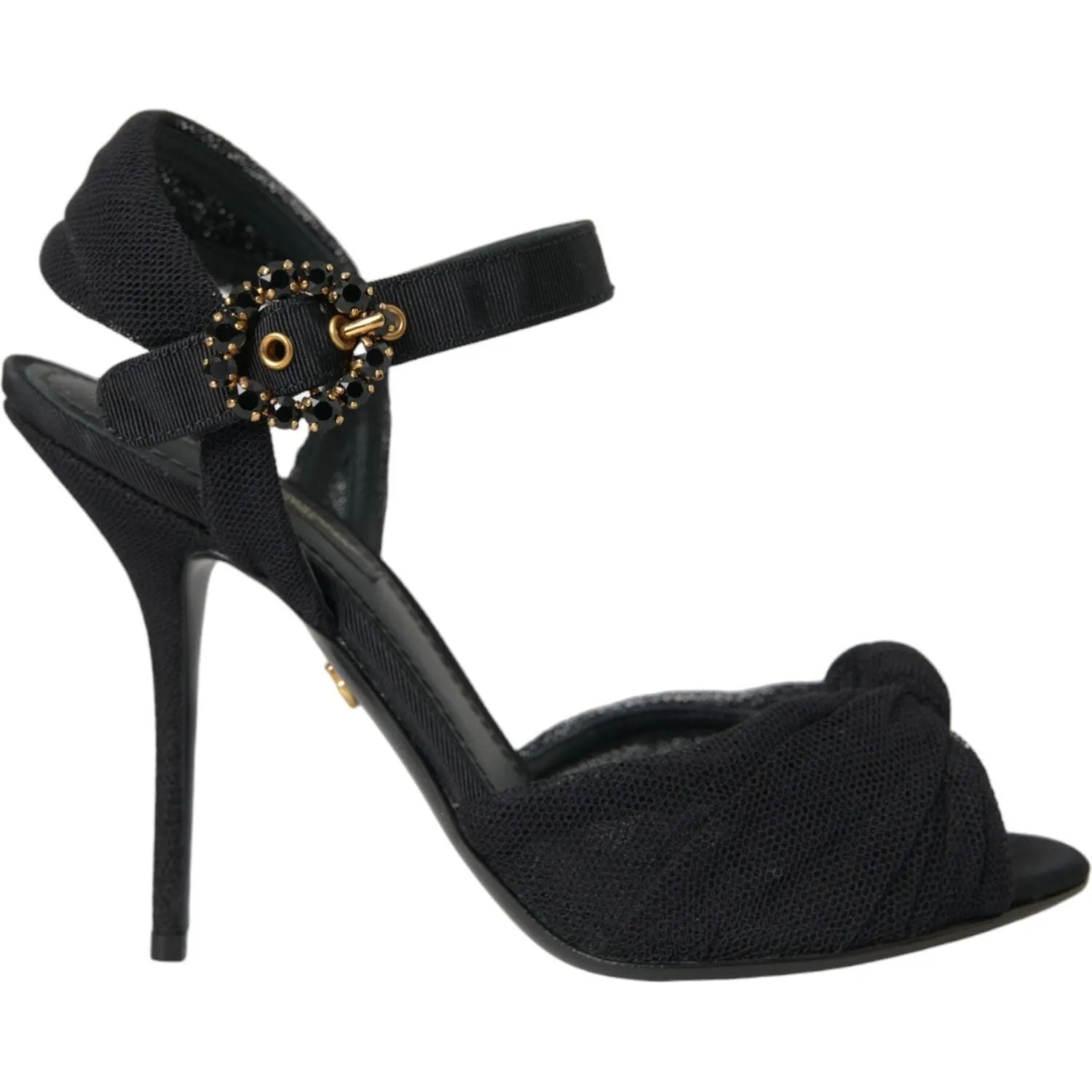 Dolce & Gabbana Black Suede Embellished Heels Sandals Shoes