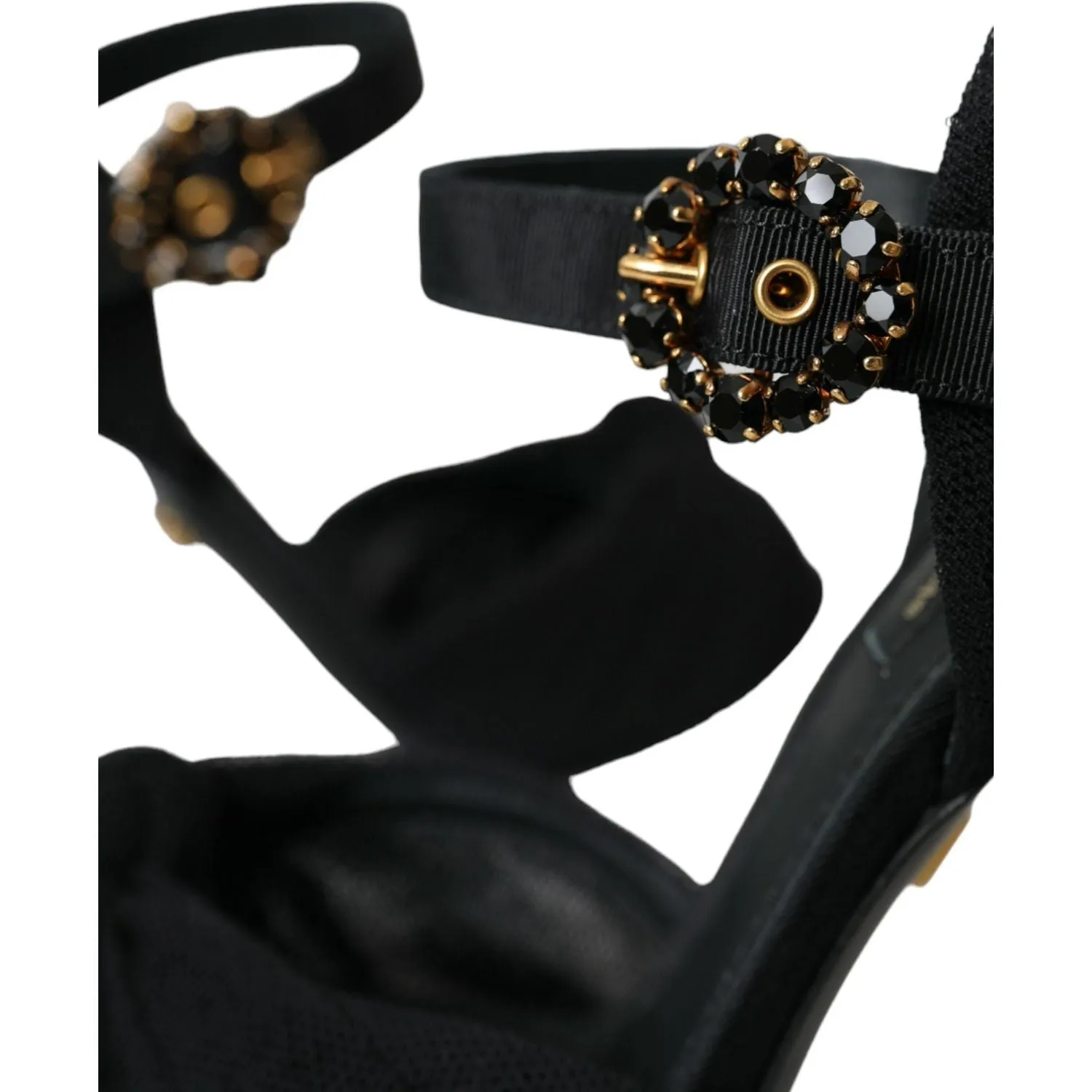 Dolce & Gabbana Black Suede Embellished Heels Sandals Shoes