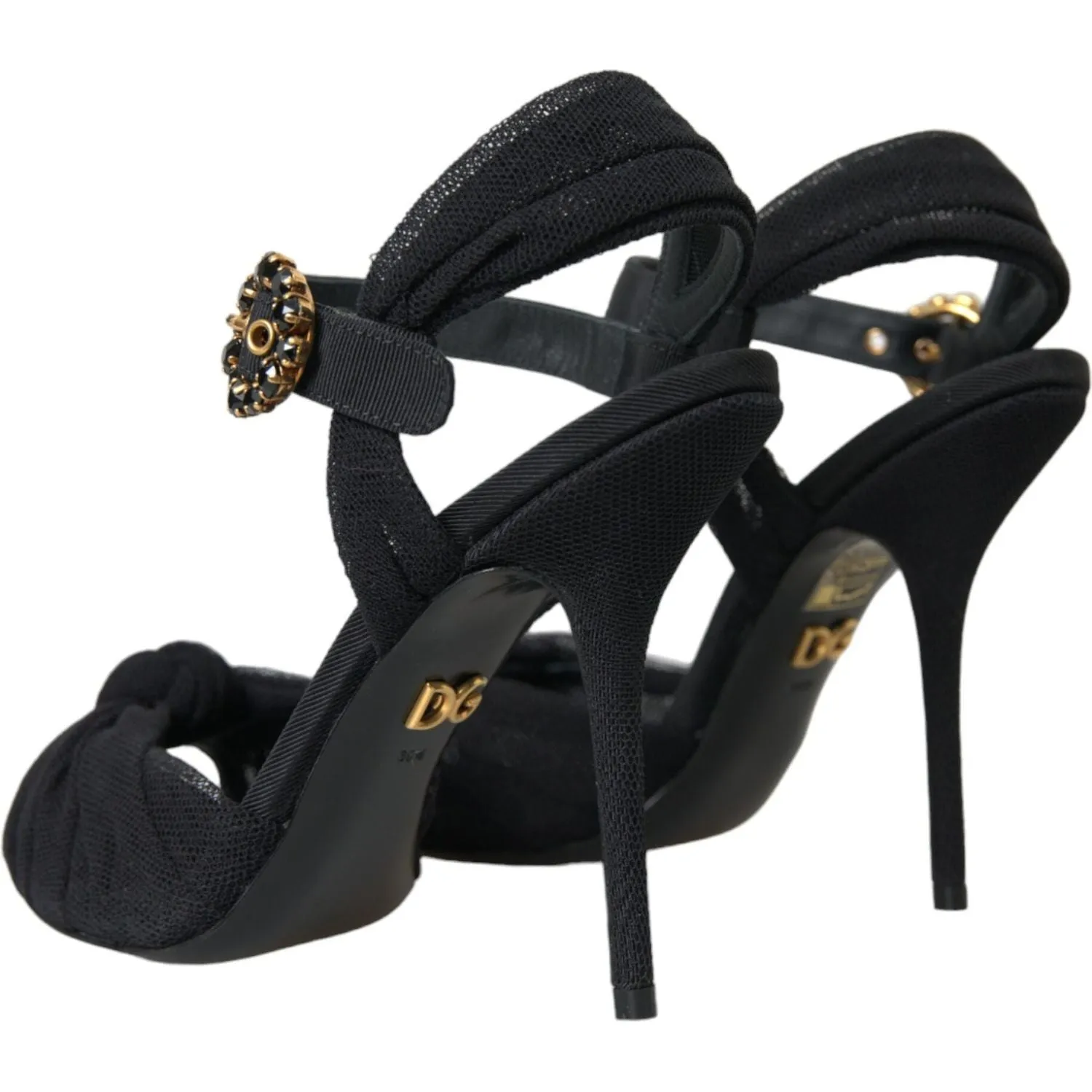 Dolce & Gabbana Black Suede Embellished Heels Sandals Shoes