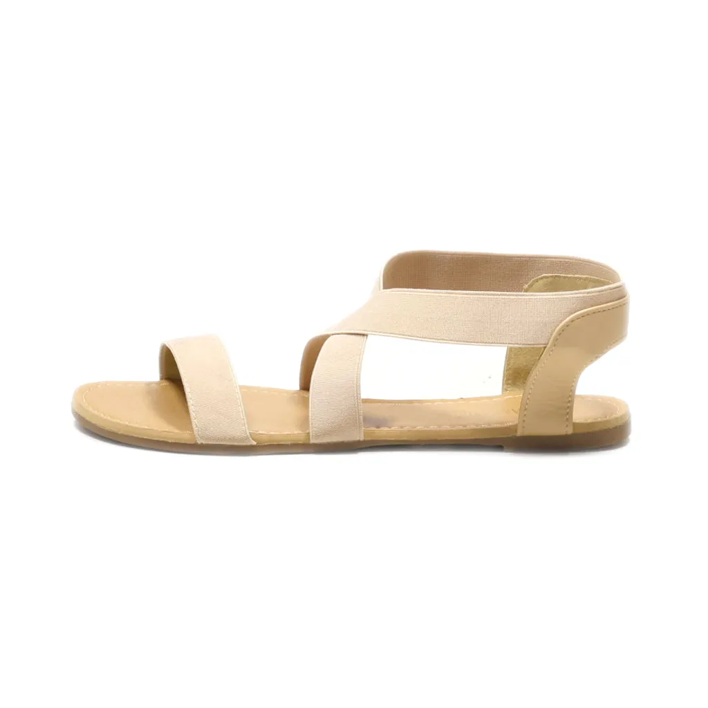 Dreampairs Elatica Flat Sandals Fabric Beige Colour For Women