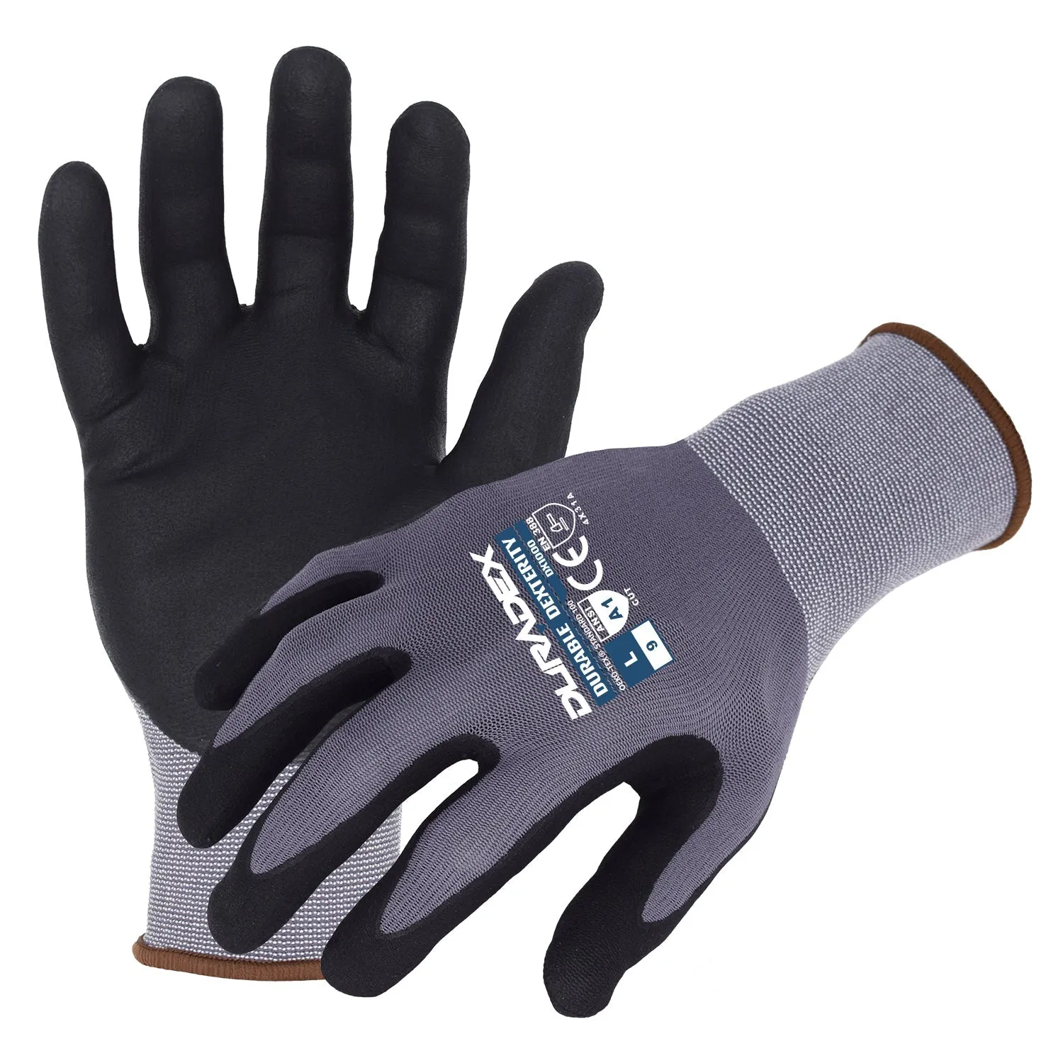 DuraDex(DX1000) General Purpose Work Gloves, 15-Gauge Gray Seamless Nylon/Spandex Gloves w/ Black Ultra-Thin Micro-Foam Nitrile/Polyurethane Palm/Finger Coating, Small, Case of 12 Pairs