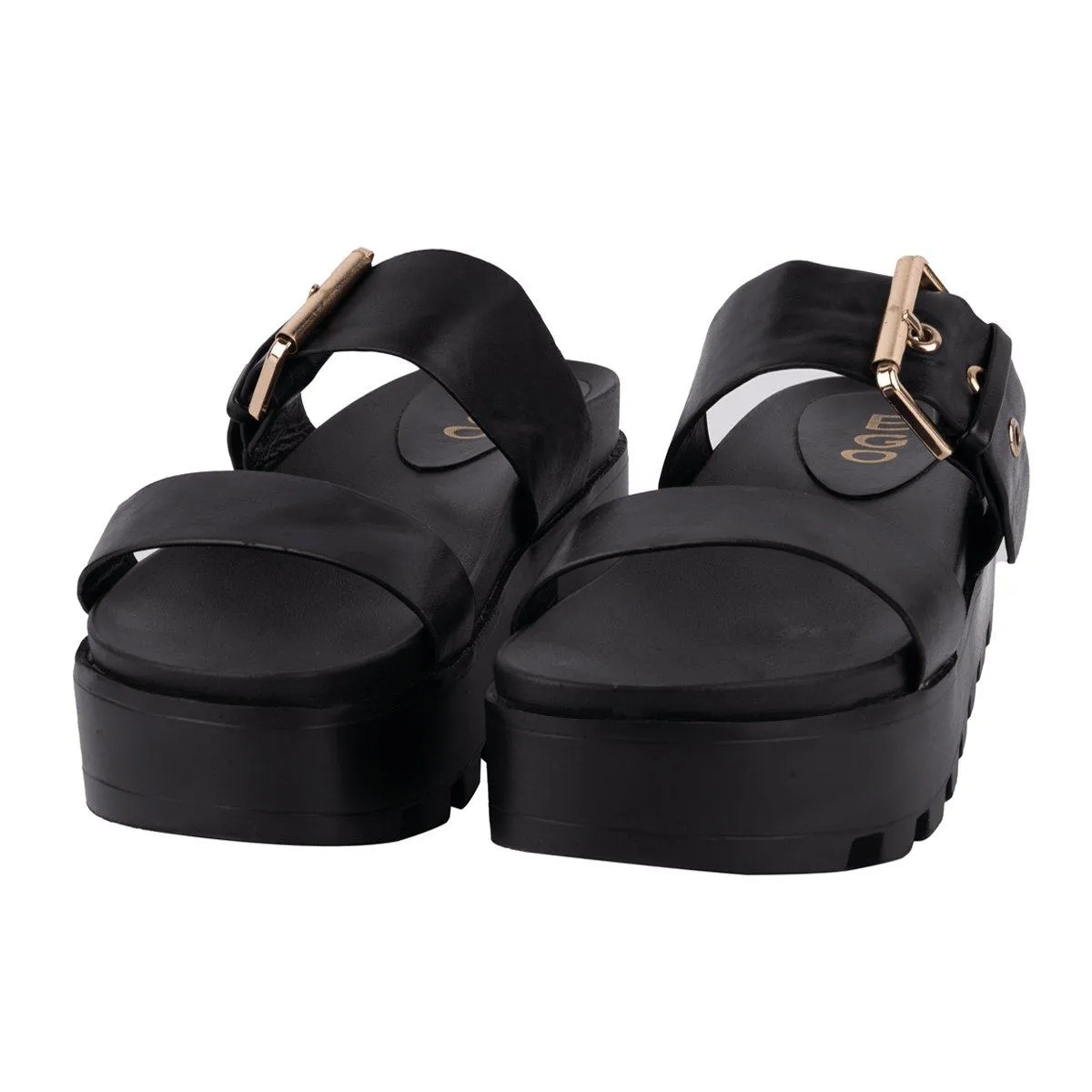 Ego Aliki Chunky Platform Sandals Leather Black Colour For Women