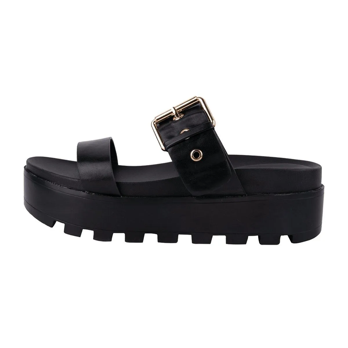 Ego Aliki Chunky Platform Sandals Leather Black Colour For Women