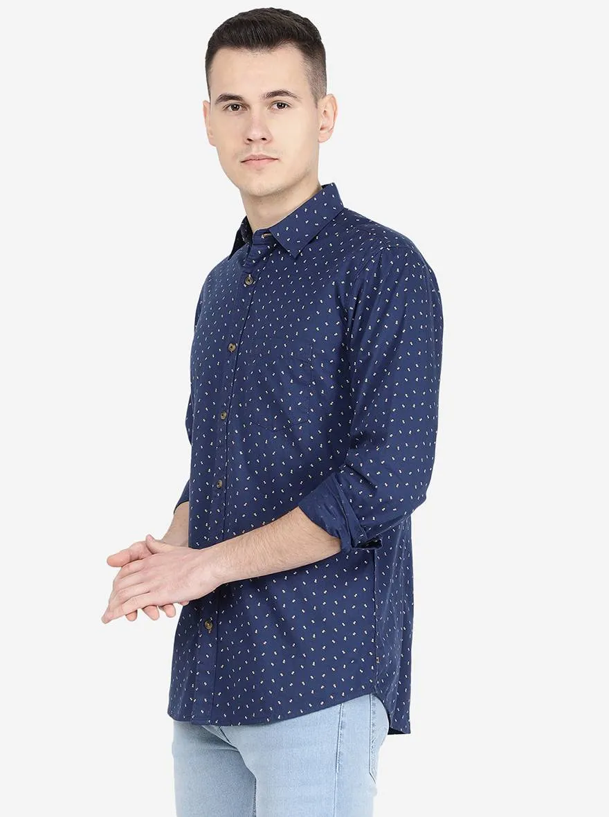 Ensign Blue' Printed Slim Fit Semi Casual Shirt | Jadeblue