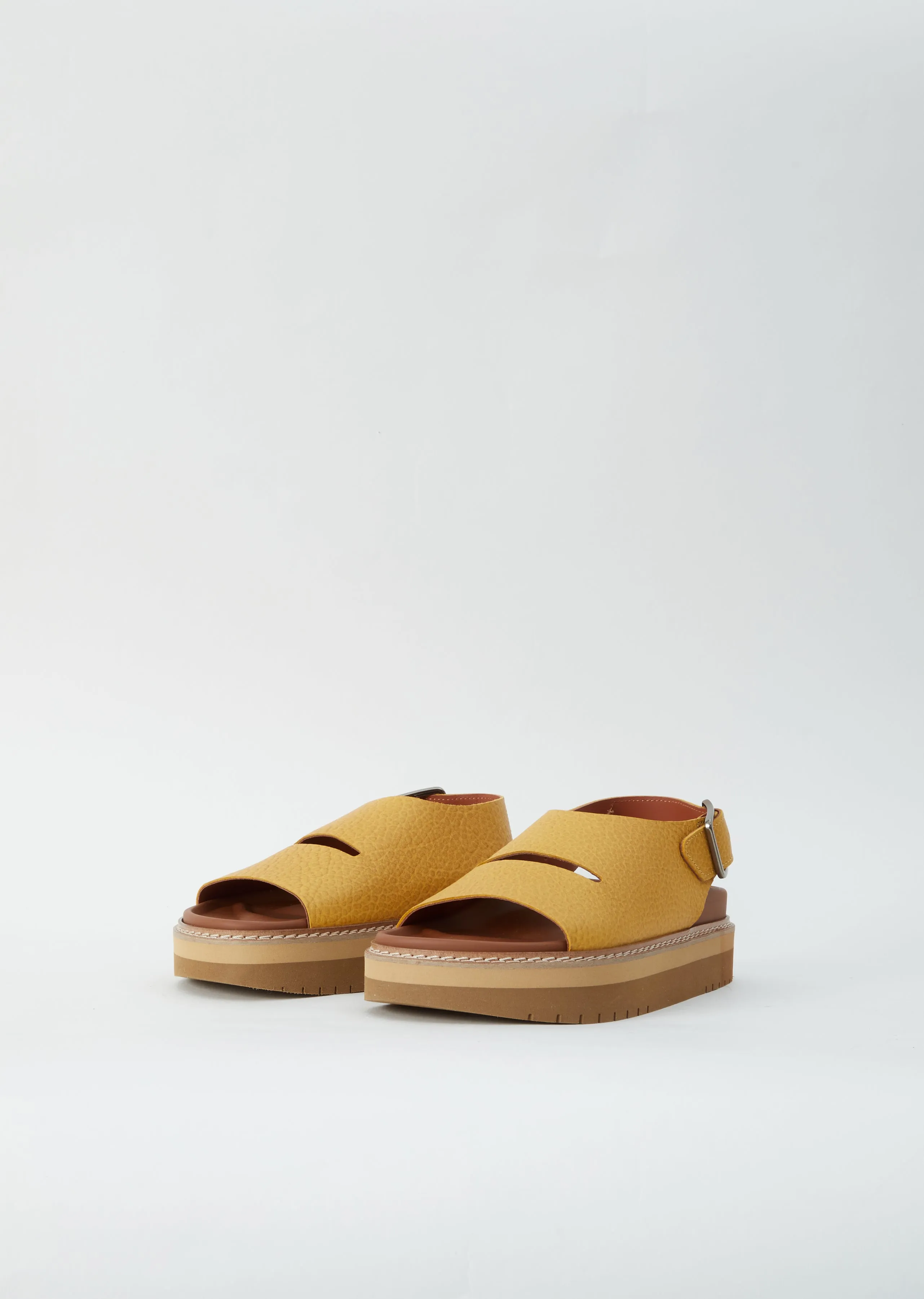 Fame Grain Leather Sandal — Amber