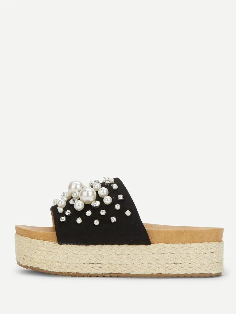 Faux Pearl Decorated Flatform Sandals