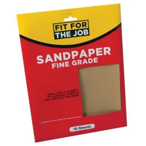 FFJ 10 Pack Of Sandpaper Sanding Sheets Fine Grade