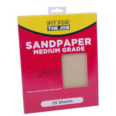 FFJ 25 Pack Of Sandpaper Sanding Sheets Medium Grit